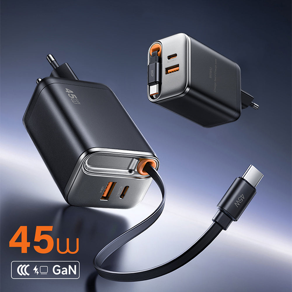 Wiwu Wi-G021 Helix Serisi GaN Teknolojili Hızlı Şarj Başlığı USB-A to Type-C PD 45W Type-C Kablolu Şarj Seti Wiwu Wi-G021 Helix Serisi GaN Teknolojili Hızlı Şarj Başlığı USB-A to Type-C PD 45W Type-C Kablolu Şarj Seti